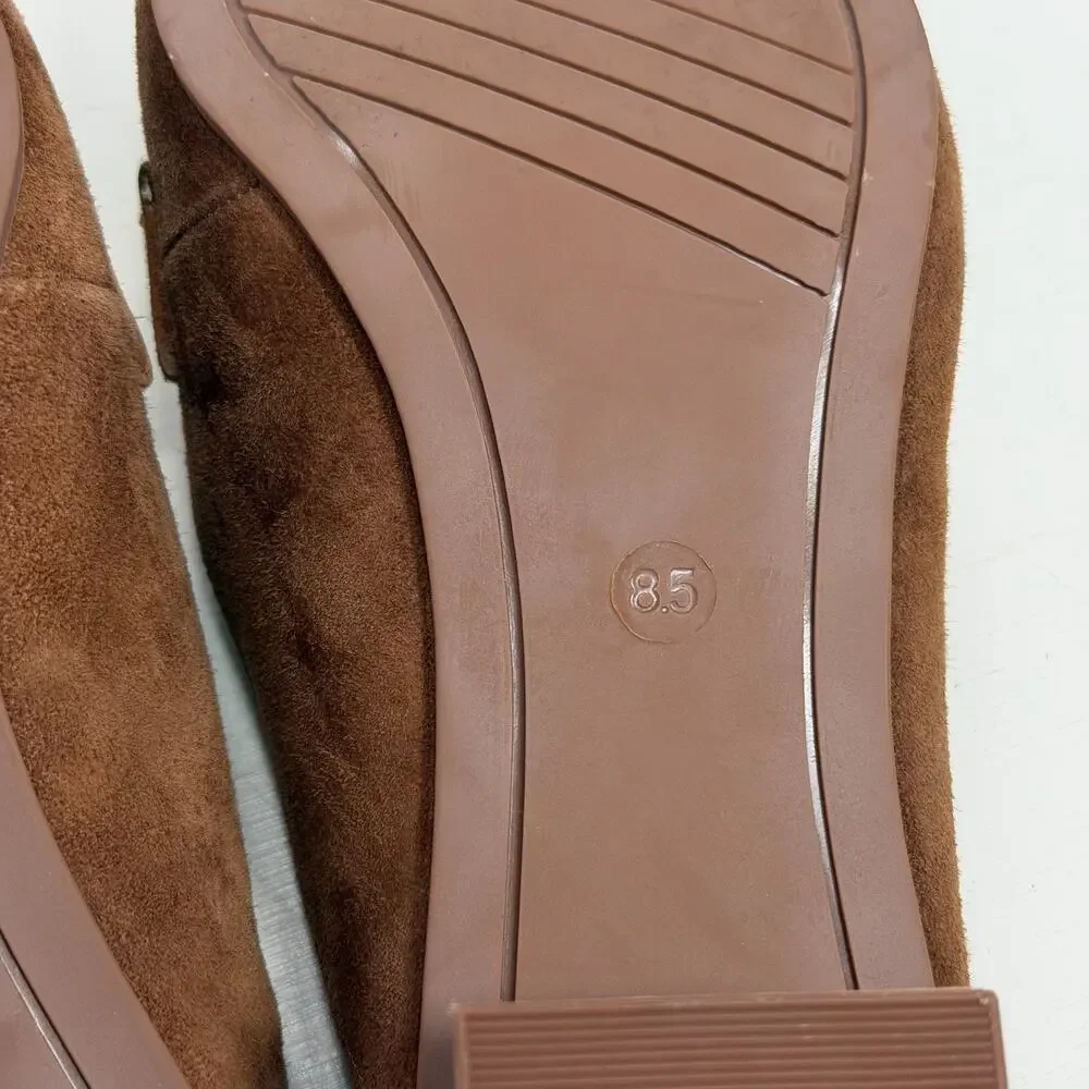 Splendid Loretta Suede Mules 8.5 Brown Pointed Toe Block Heel SlipOn Leather EUC - Picture 7 of 8